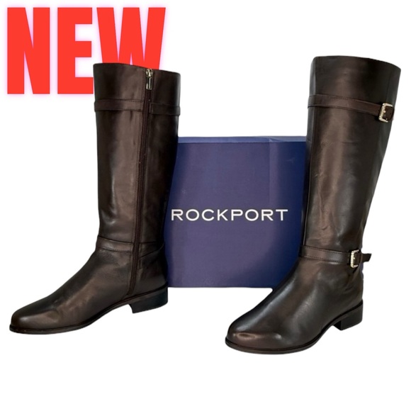 Rockport Shoes - Rockport Harper Brown Leather Knee High Wide Calf Womens Boots Size 6.5M